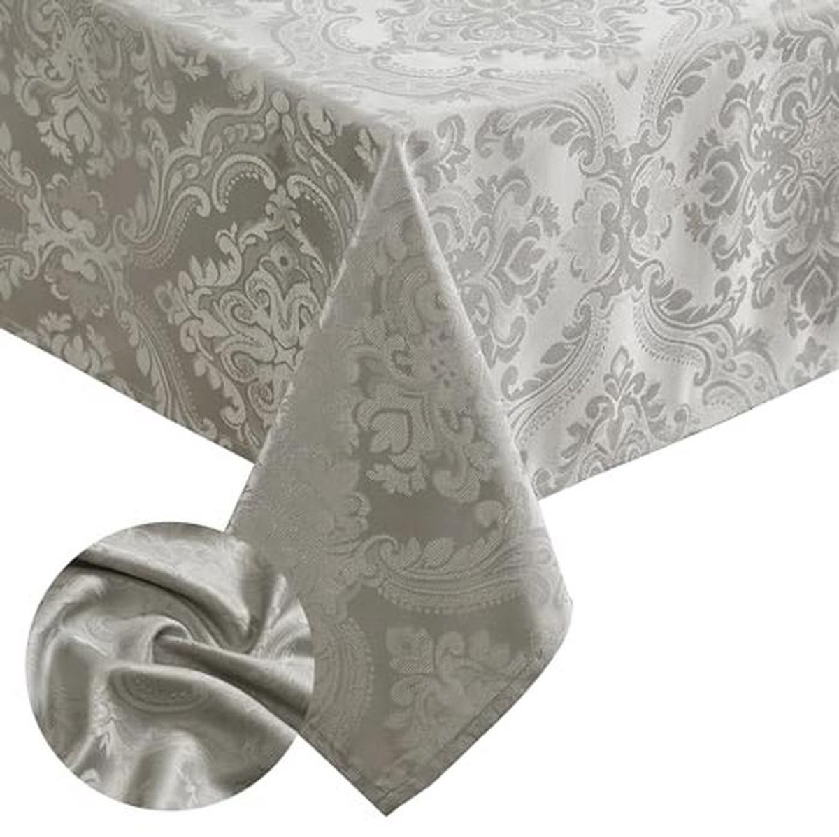 Tafelkleed van polyester in zilver, 152,4 x 365,8 cm langwerpig/rechthoekig