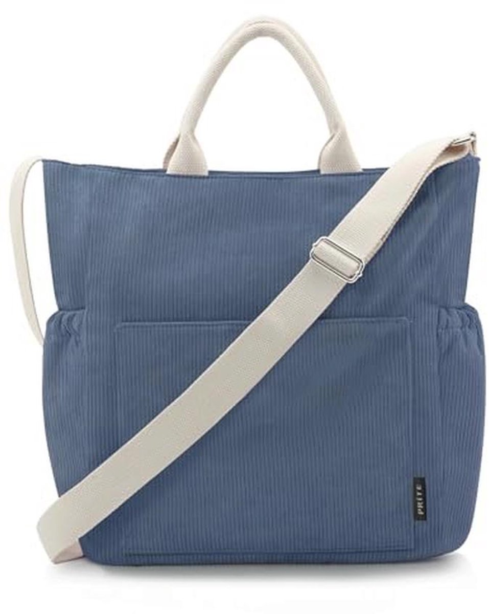 Dames Corduroy Tote Bag met Rits - Grote Capaciteit Schoudertas met Verstelbare Strap en Vakken