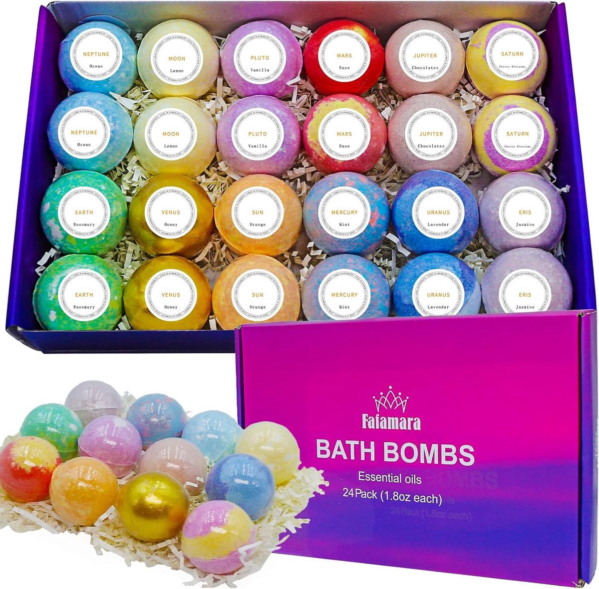 Cadeauset 24x Bath Bombs – Biologische & Natuurlijke Badbruisballen – Luxe Wellness Cadeau voor Haar/Hem – Perfect voor Verjaardag, Kerst & Pasen