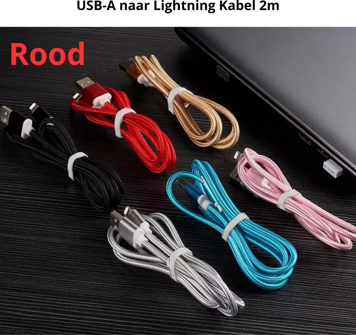 NOVJO® USB-A naar Lightning Kabel 2m – Snel Opladen & Datatransfer - Rood
