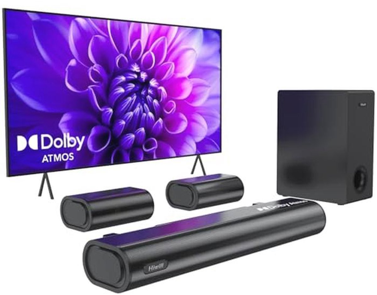 Dolby Atmos 5.1CH Soundbar met Subwoofer en Achterluidsprekers voor Smart TV - 380W Vermogen, Compacte Bluetooth Geluidsbar, eARC/ARC/Optical