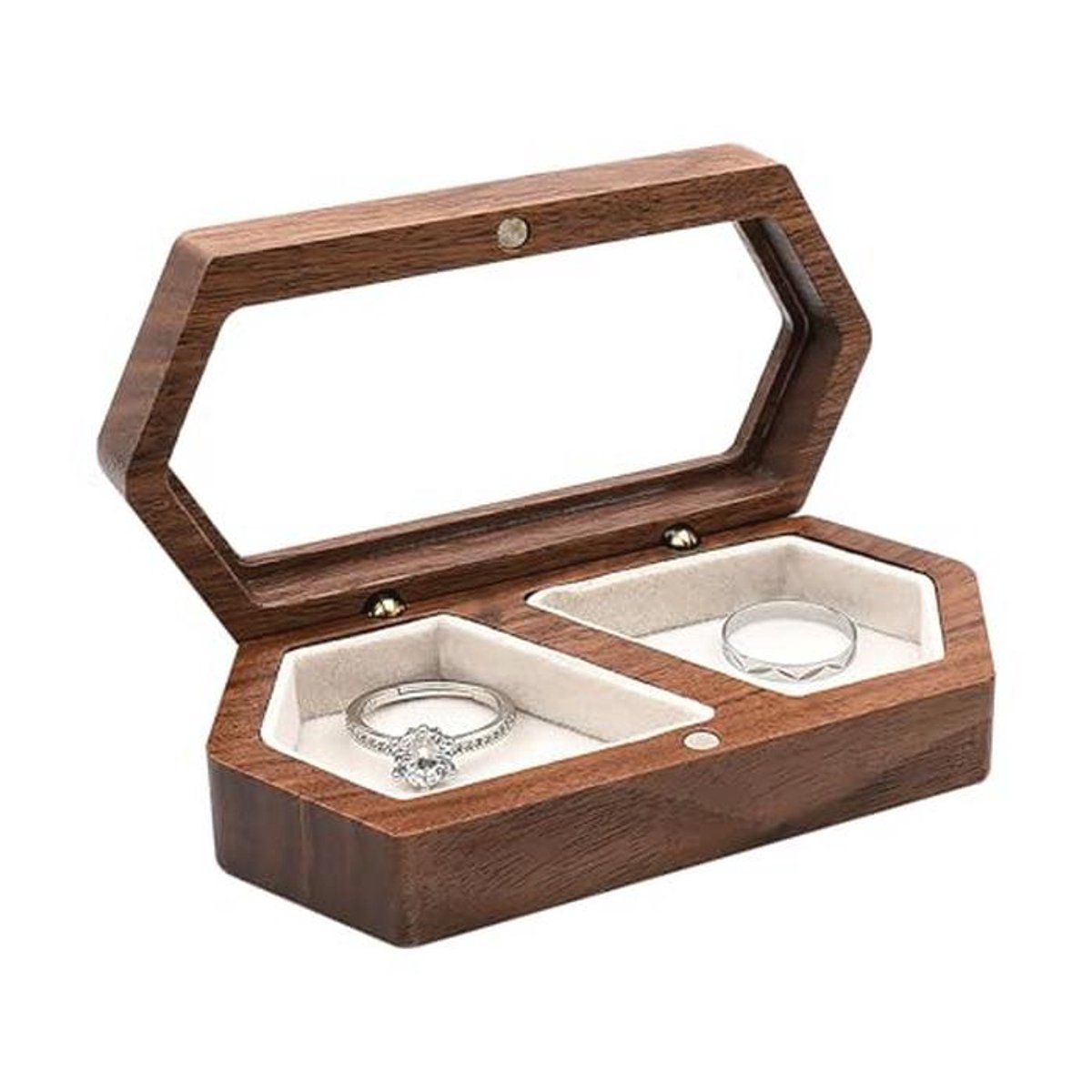 Houten Ringendoos voor Bruiloft en Verloving - Moderne Ringbox met Fluwelen Interieur