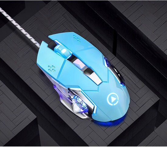 Mechanische gamingmuis, USB-muis met draad, gladde afwerking (blauw)