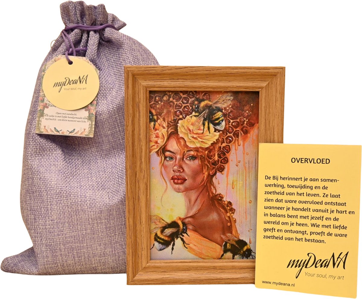 Zakje Overvloed - Mini artprint Bij in lijstje - spiritueel geschenk - cadeau vrouw - myDeaNA