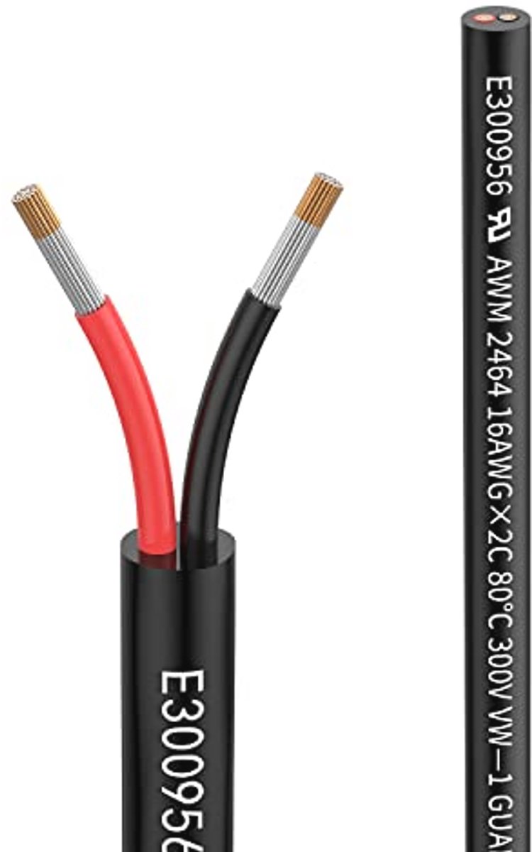 16 AWG 2 x 1,3 mm² Draad Verlengkabel - 20 Meter, Laagspanningskabel voor LED-strips en Autolampen