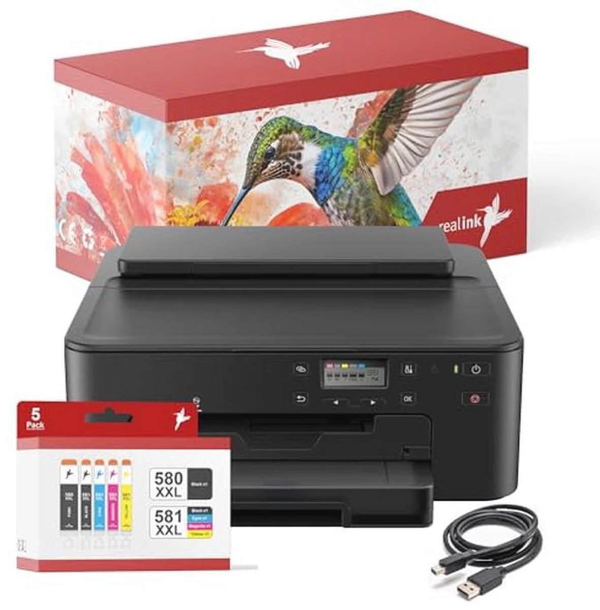 Compacte inkjetprinter zonder scan- en kopieerfunctie met 5 inktcartridges