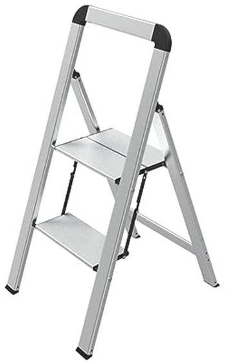 Vouwladder voor Huishoudelijk Gebruik, Aluminium Stepladder met 2 Stappen en Handgreep, Tot 150 kg Belastbaar