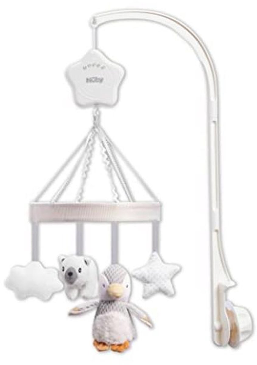 Mobiele Musiekmobiel voor Kinderen met Instelbare Arm - Schattige Pluche Figuren in Wit en Grijs