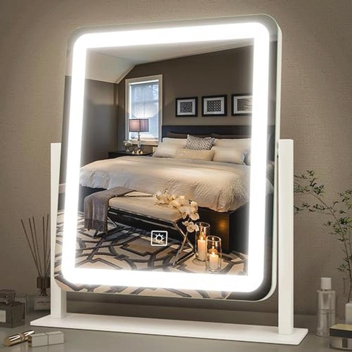Grote Verlichte Make-upspiegel met Dimbare LED en Touchscreen Functie