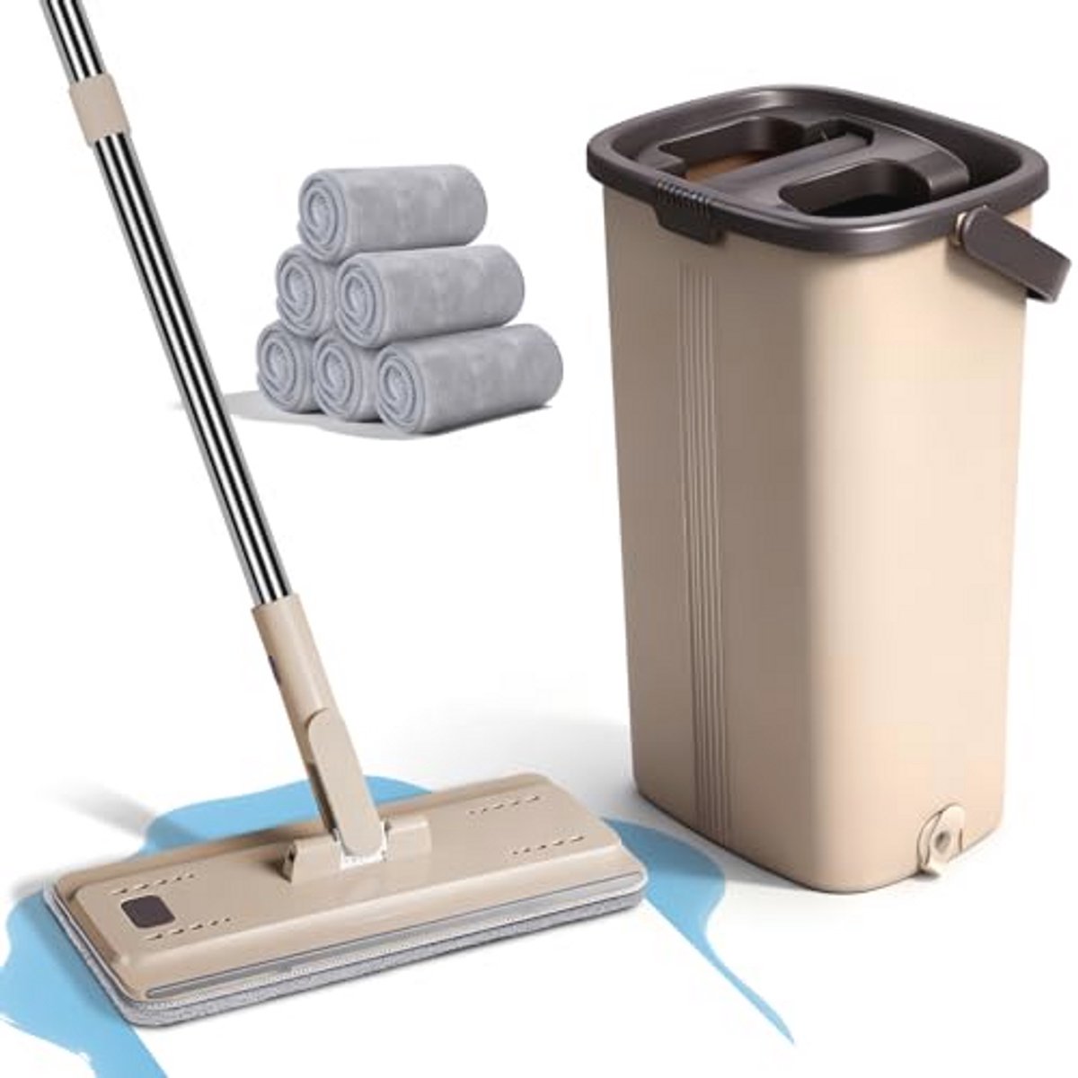 360° Draaibare Microvezel Mop en Zelfwassende Emmer met Herbruikbare Mop Pads