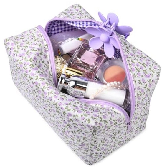 Aucuu 3-delige Coquette make-up tas, Gewatteerde make-up tas voor