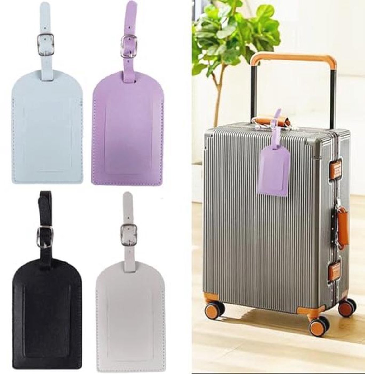 Multicolored Leather Luggage Tags – Set of 4 Portable Travel Suitcase Labels with Data Protection Cover