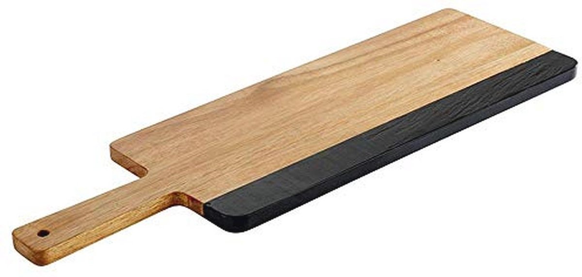 Rustieke serveerplank van acaciahout met leisteenstroken, 13 x 40,5 cm