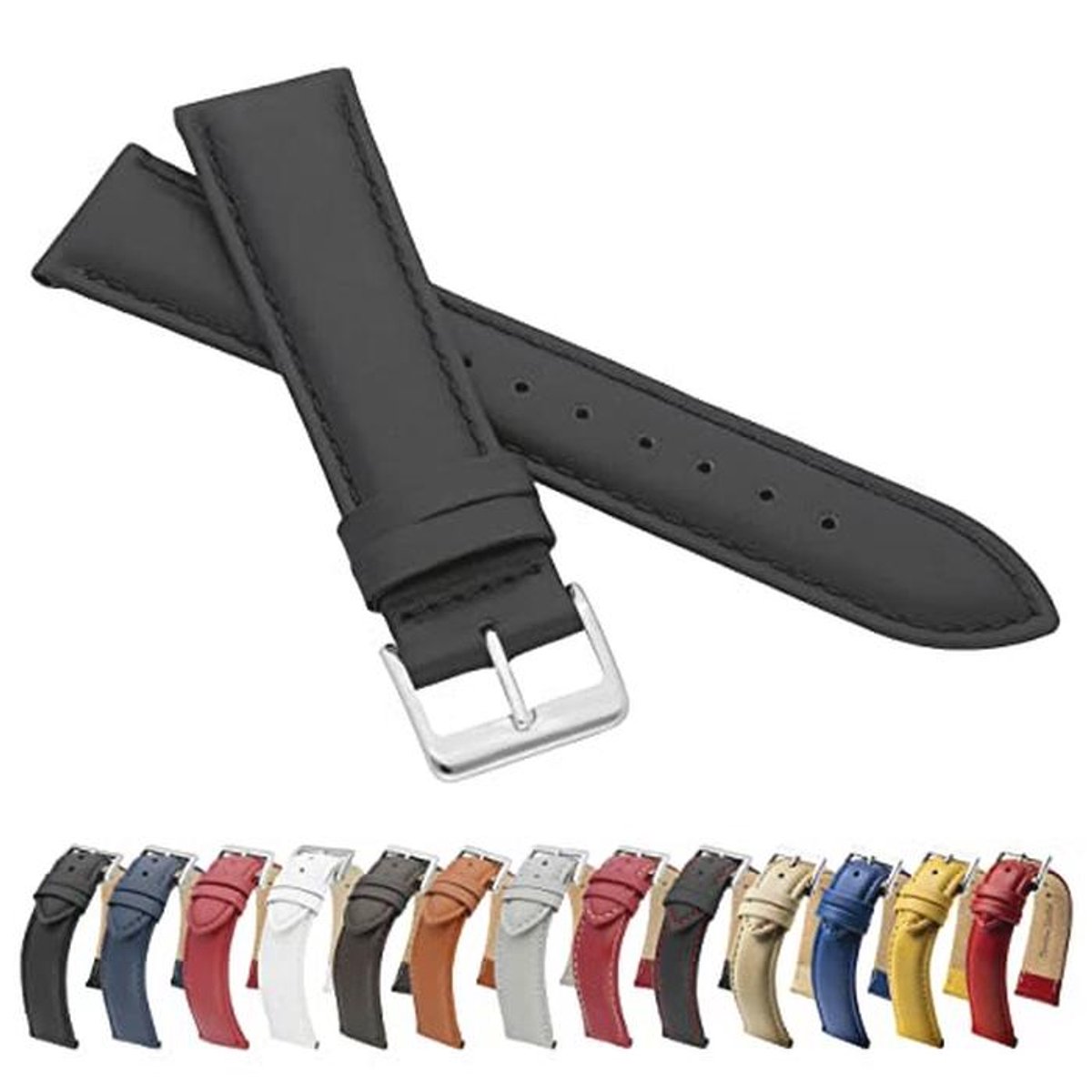 Echt leren horlogebandje zwart 19 mm