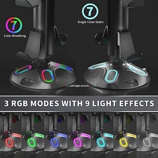RGB Gaming Hoofdtelefoon en Controller Stand met 9 Lichtmodi en USB Oplaadpoorten — afbeelding 5