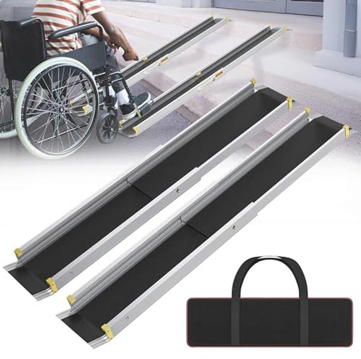 Telescopische Rolstoelhelling - Aluminium Drempelhelling met Antislip