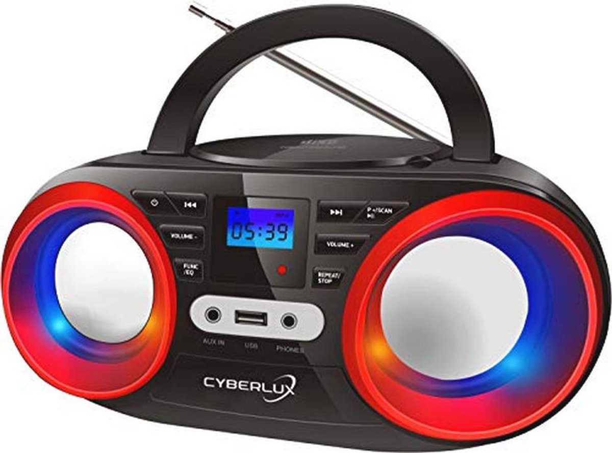 Draagbare CD-speler met FM-radio, USB en AUX-in - Compacte boombox met LED-discolichten