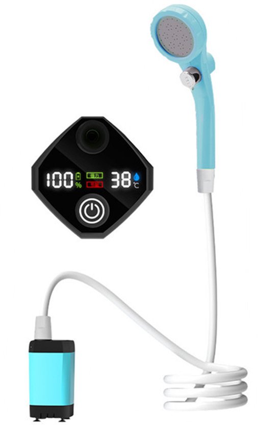 Outdoor Camping Douche - Draagbare Douche Met 6000mAh Batterij - Dubbel Digitale Display - 3 Waterdrukstanden - Temperatuurmeting - Voor Kamperen - Caravan - Reizen - Tuin - Blauwe Kleur - Oplaadbare Pomp - Mobiele Douchekop - Snel Op te Laden