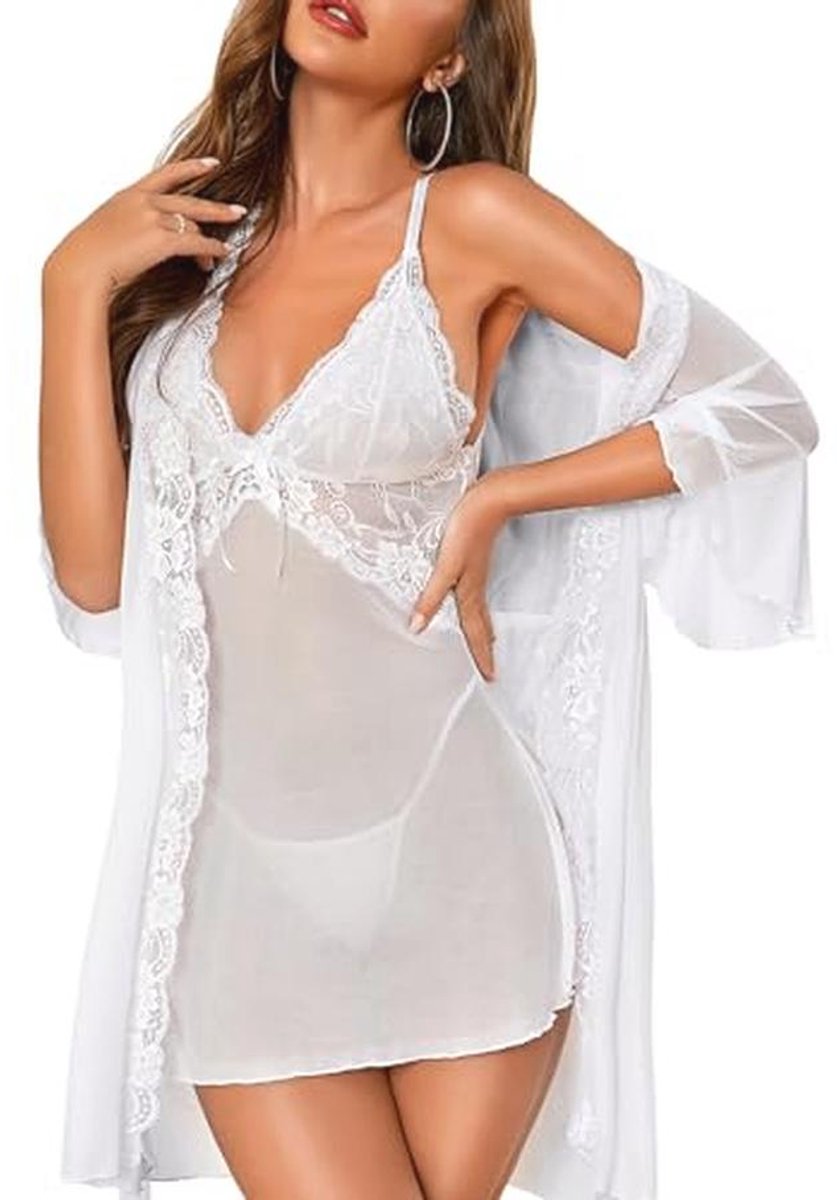 Sexy Lingerie Dames Kanten Babydoll met Gewaad | Nachtkleding