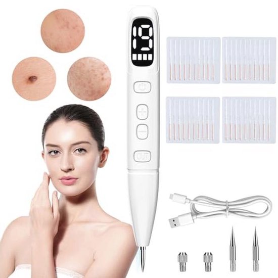 Professionele huidverzorging pen voor het verwijderen van moedervlekken en wratten met verwisselbare naalden en LCD-scherm
