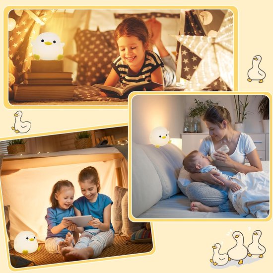 mumisuto Nachtlampje voor kinderen, siliconen eendennachtlampje, USB-oplaadbaar babynachtlampje met timer, draagbaar nachtlampje voor kinderen, touchscreen, verjaardagscadeau voor kinderen en baby's — afbeelding 2