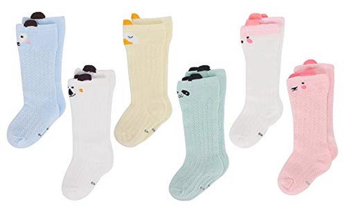 Kniehoge Sokjes voor Baby Jongens en Meisjes - 6 Pairs Katoenen Antislip Sokken 0-3 jaar