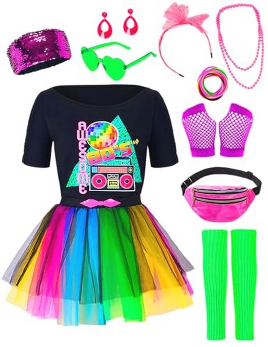 Costume de survêtement violet des années 80 avec figurines pour adultes