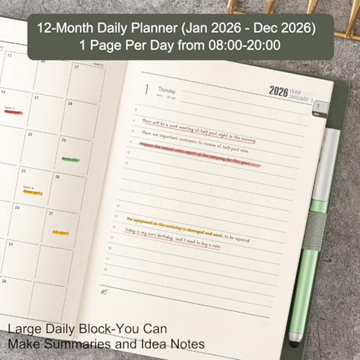 Academische Agenda 2026 | Dagelijks en Maandelijks Plannen | A5 Hardcover Met Tabs en Penlus