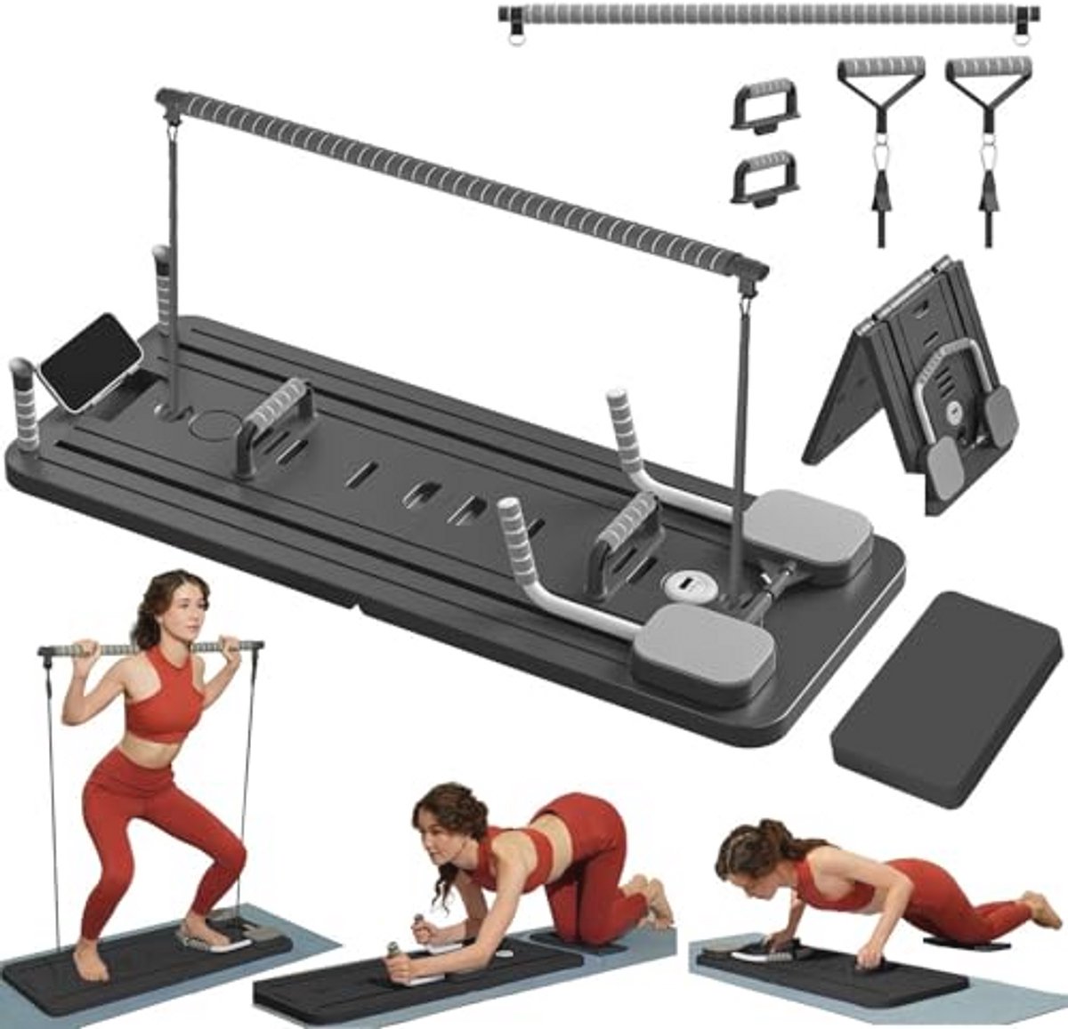 Pilates Bord Set met Weerstandsband en Pilatesstang voor Thuisgym