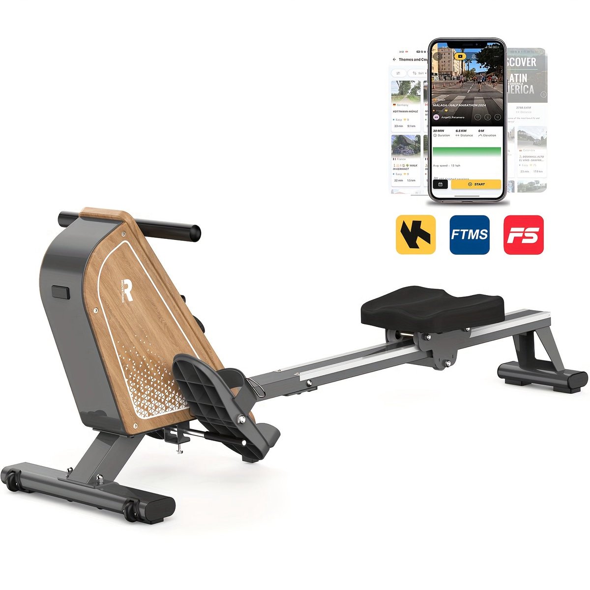 Magnetische Roeitrainer – Roeimachine – Fitness Roeier – Indoor Rower – Home Gym Roeitrainer – 16 Weerstandsniveaus – Draagvermogen 150 kg – Draadloze Monitor – Compact Vertical Opbergbaar – Grijs - Magnetische - €398,99