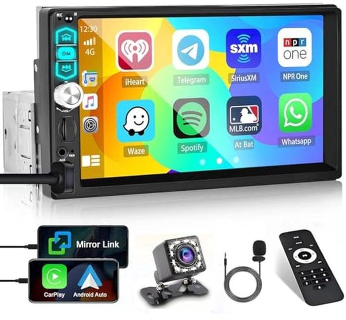 1 Din Autoradio 7 inch met CarPlay en Android Auto – Touchscreen Radio met Bluetooth, FM, USB, AUX en Achteruitrijcamera