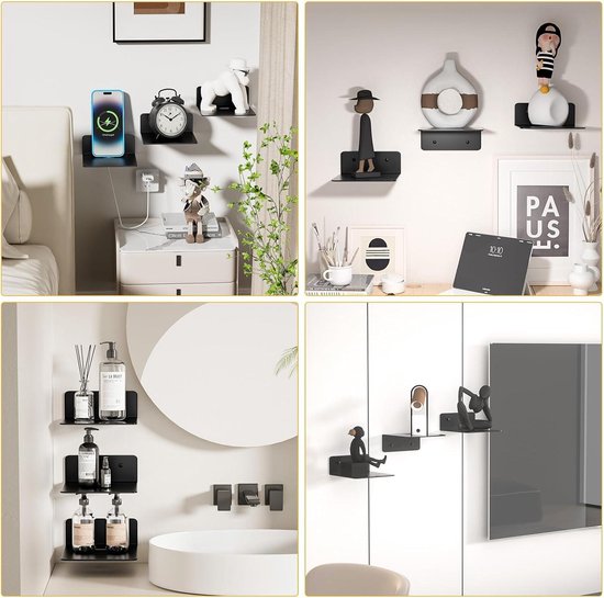 Witte zwevende planken, 40 cm houten zwevende planken voor muur, set van 2, 23,5 cm diepe plank wandgemonteerde planken voor opslag en organisator, rekken voor badkamer woonkamer keuken slaapkamer