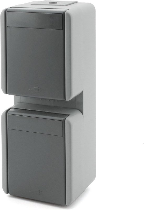 Dubbele Waterdichte Buitenstopcontact IP44 Grijs - Opbouw