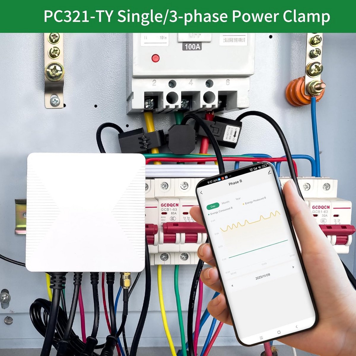 Slimme Energiemonitor 3-Fasen WiFi | Bidirectionele Vermogensmeter voor Zonne- en Netmeting