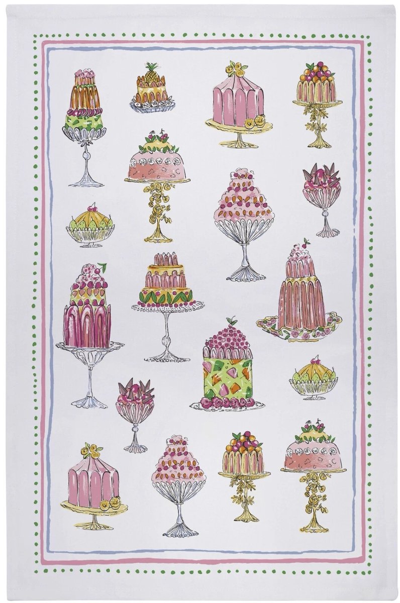 Theedoek - Witte theedoek met taartjes dessert - 100% katoen - Ulster Weavers