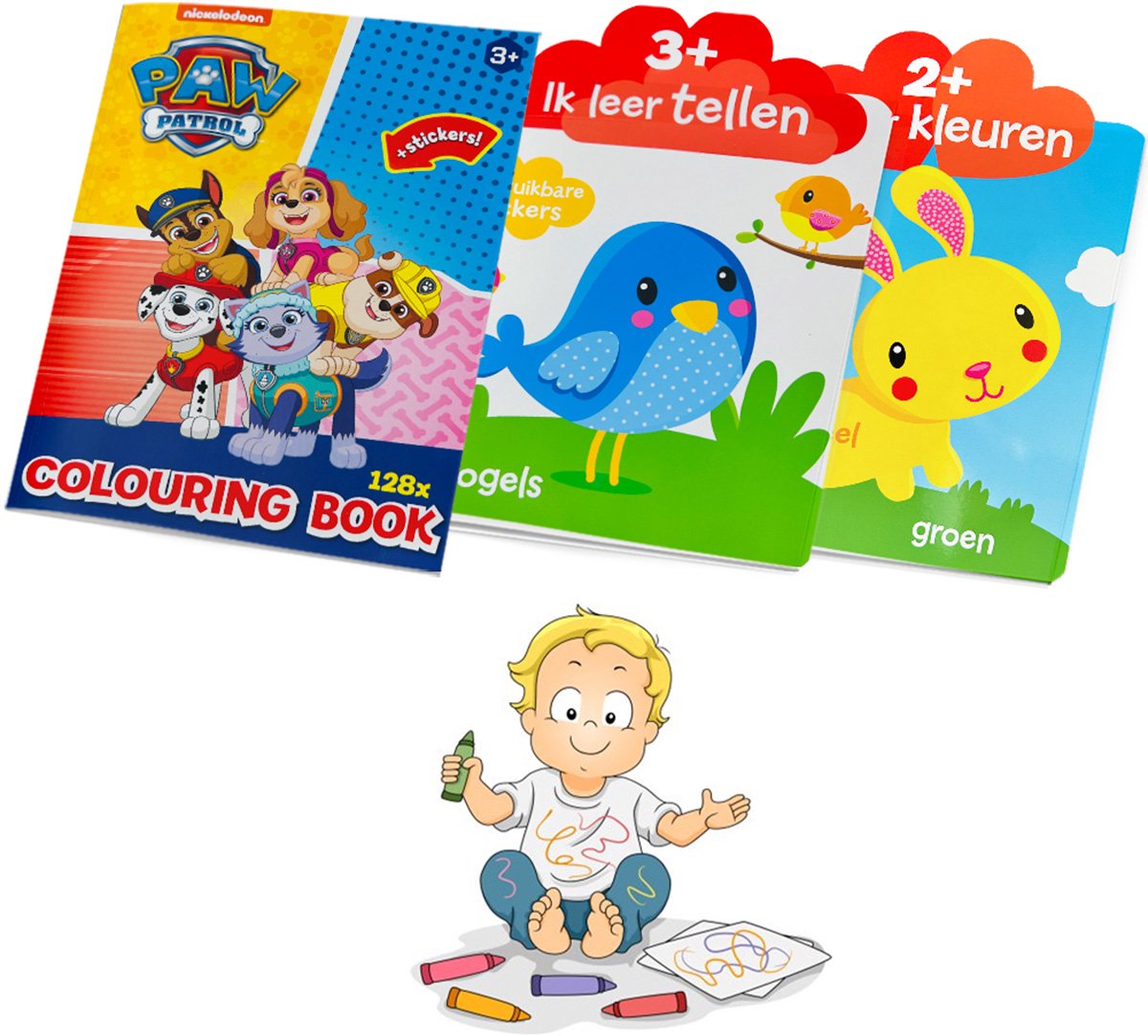 3 kleurboeken / stickerboeken voordeelpakket - Voor kinderen van 2 jaar en 3 jaar - Eerste kleurboek voor peuters met extra grote stickers - Paw Patrol - Leren tellen - Dieren - Kleuren leren - Cadeau jongen / meisje - Tekenen - Doeboeken