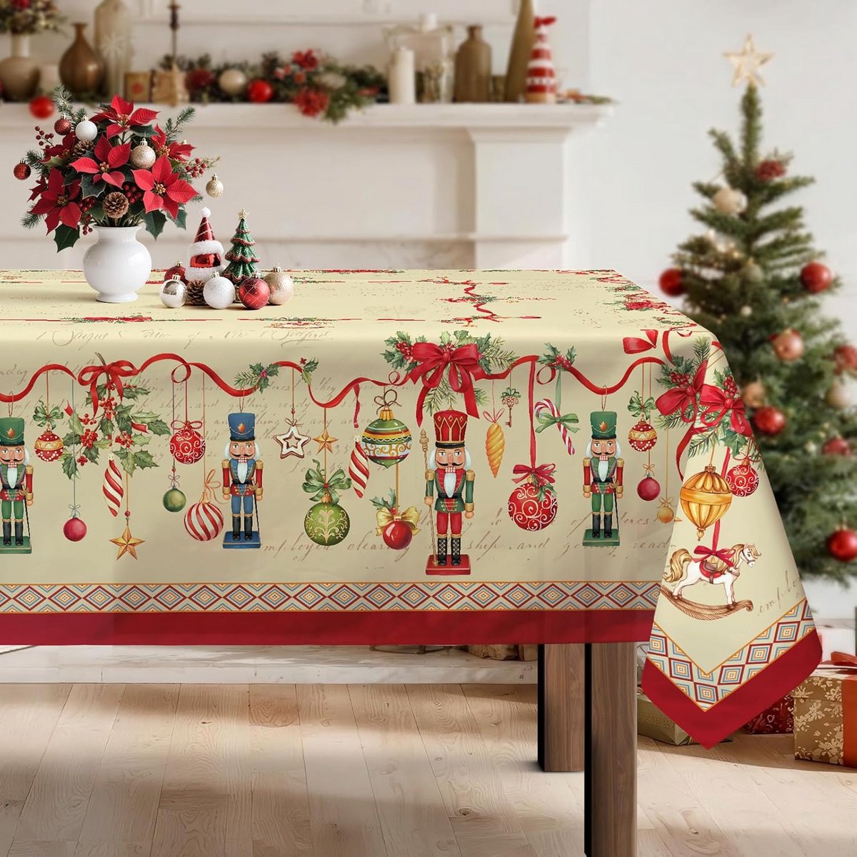 Waterdicht Kersttafelkleed voor Rechthoekige Tafels in Rood en Wit