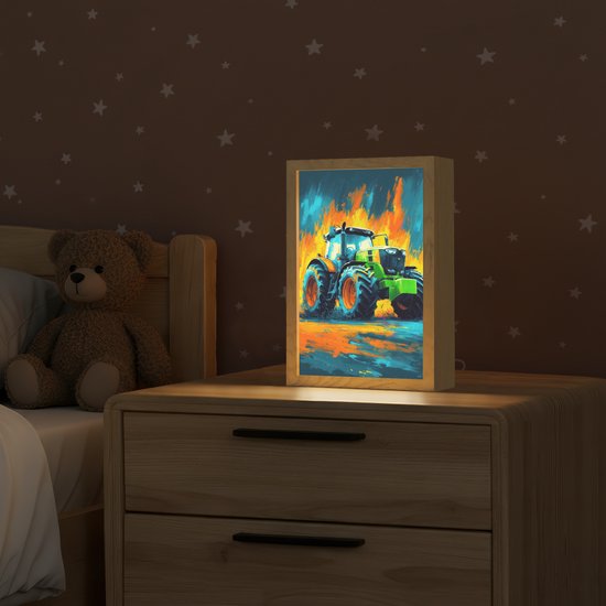 Nachtlampje 20x30 cm - Kinder lamp - Abstract - Tractor - Groen - Tafellamp kinderkamer - Slaapkamer lamp - Bedlamp kinderen - Kinderlampje stopcontact - Wandlamp babykamer - Nachtlampjes van Merkloos — afbeelding 2