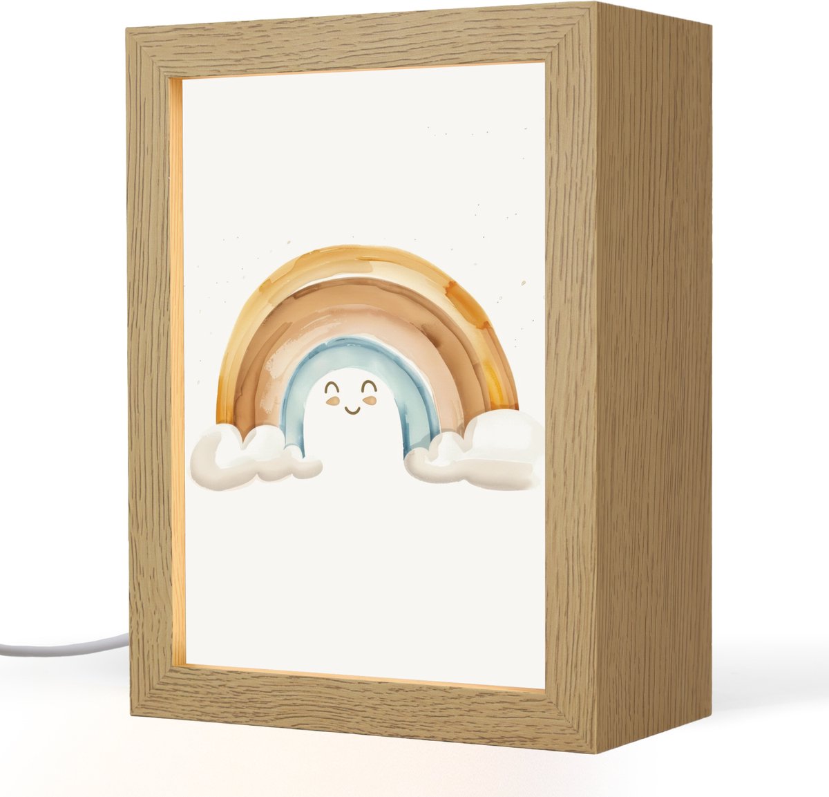 Nachtlampje 15x20 cm - Kinder lampje - Regenboog - Pastel kleuren - Tafellamp kinderkamer 