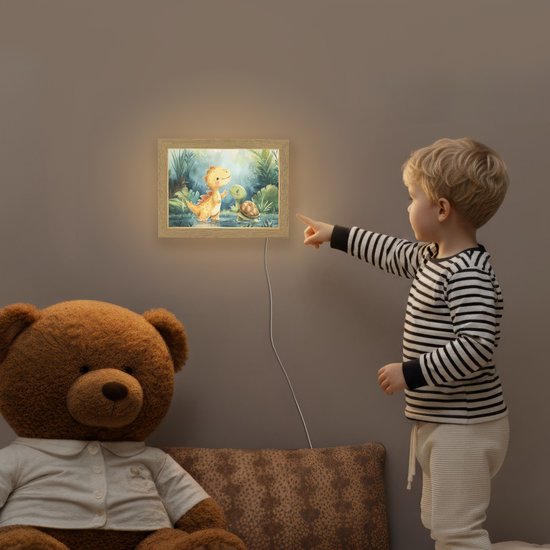 Nachtlampje 20x15 cm - Kinder lamp - Dinosaurus - Schildpad - Illustratie - Aquarel - Tafellamp kinderkamer - Slaapkamer lamp - Bedlamp kinderen - Kinderlampje stopcontact - Wandlamp babykamer - Nachtlampjes van Merkloos — afbeelding 5