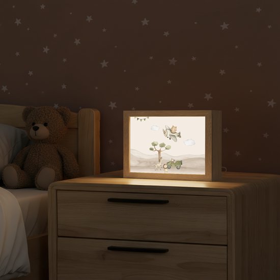 Nachtlampje 20x15 cm - Kinder lamp - Wilde dieren - Safari - Pastel kleuren - Watercolor - Vliegtuig - Tafellamp kinderkamer - Slaapkamer lamp - Bedlamp kinderen - Kinderlampje stopcontact - Wandlamp babykamer - Nachtlampjes van Merkloos — afbeelding 2