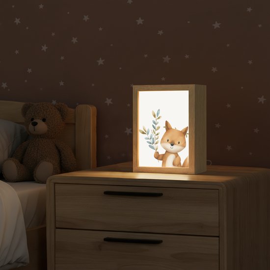 Nachtlampje 15x20 cm - Kinder lampje - Vos - Dier - Bosdieren - Tafellamp kinderkamer - Slaapkamer lamp - Bedlamp kinderen - Kinderlampje stopcontact - Wandlamp babykamer - Nachtlampjes