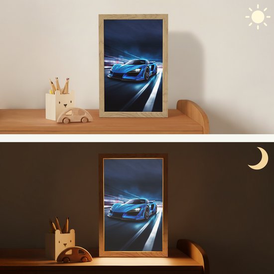 Nachtlampje 20x30 cm - Kinder lamp - Auto - Blauw - Jongens - Kind - Tafellamp kinderkamer - Slaapkamer lamp - Bedlamp kinderen - Kinderlampje stopcontact - Wandlamp babykamer - Nachtlampjes van Merkloos — afbeelding 4