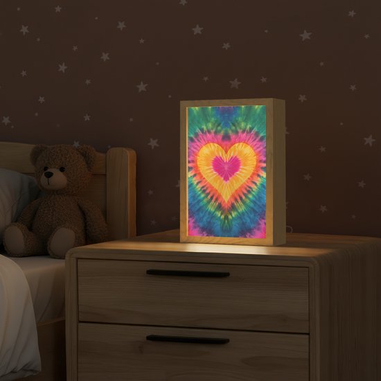 Nachtlampje 20x30 cm - Kinder lamp - Hart - Tie Dye - Kleurrijk - Tafellamp kinderkamer - Slaapkamer lamp - Bedlamp kinderen - Kinderlampje stopcontact - Wandlamp babykamer - Nachtlampjes van Merkloos — afbeelding 2