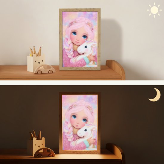 Nachtlampje 20x30 cm - Kinder lamp - Meisje - Eenhoorn - Roze - Tafellamp kinderkamer - Slaapkamer lamp - Bedlamp kinderen - Kinderlampje stopcontact - Wandlamp babykamer - Nachtlampjes van OnlyWow — afbeelding 4
