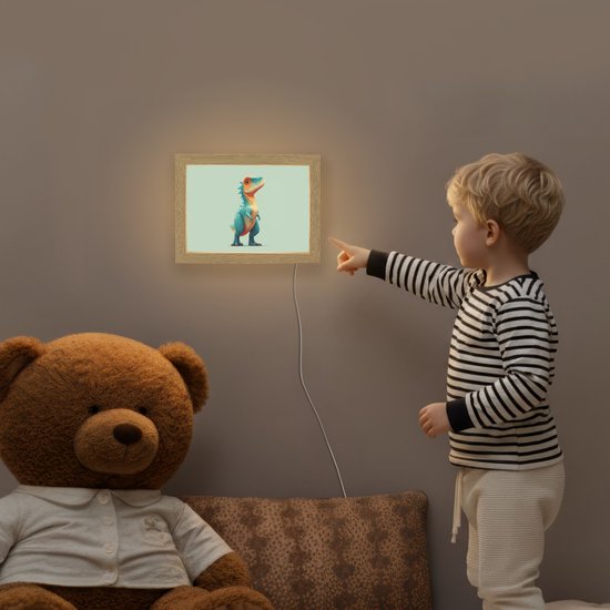 Nachtlampje 20x15 cm - Kinder lamp - Cartoon - Dino - Oranje - Stekels - Tafellamp kinderkamer - Slaapkamer lamp - Bedlamp kinderen - Kinderlampje stopcontact - Wandlamp babykamer - Nachtlampjes van Etrias — afbeelding 5