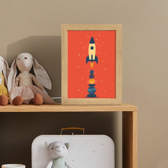 Nachtlampje 15x20 cm - Kinder lampje - Raket - Planeten - Rood - Tafellamp kinderkamer - Slaapkamer lamp - Bedlamp kinderen - Kinderlampje stopcontact - Wandlamp babykamer - Nachtlampjes van OnlyWow — afbeelding 3
