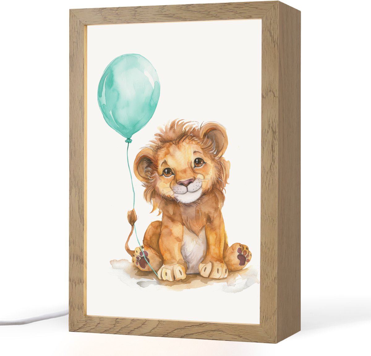 Nachtlampje 20x30 cm - Kinder lampje - Leeuw - Baby dier - Blauwe ballon - Tafellamp kinde