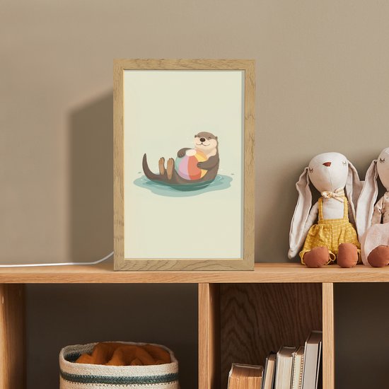 Nachtlampje 20x30 cm - Kinder lampje - Otter - Strandbal - Kleurrijk - Tafellamp kinderkamer - Slaapkamer lamp - Bedlamp kinderen - Kinderlampje stopcontact - Wandlamp babykamer - Nachtlampjes van Merkloos — afbeelding 3