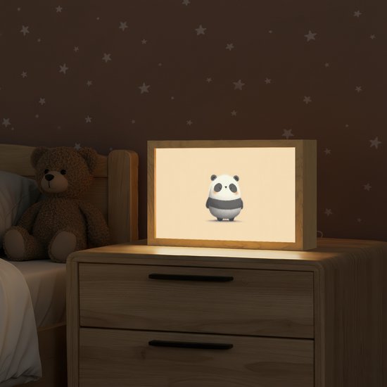 Nachtlampje 30x20 cm - Kinder lamp - Panda - Beige - Minimalistisch - Tafellamp kinderkamer - Slaapkamer lamp - Bedlamp kinderen - Kinderlampje stopcontact - Wandlamp babykamer - Nachtlampjes van Apventure — afbeelding 2